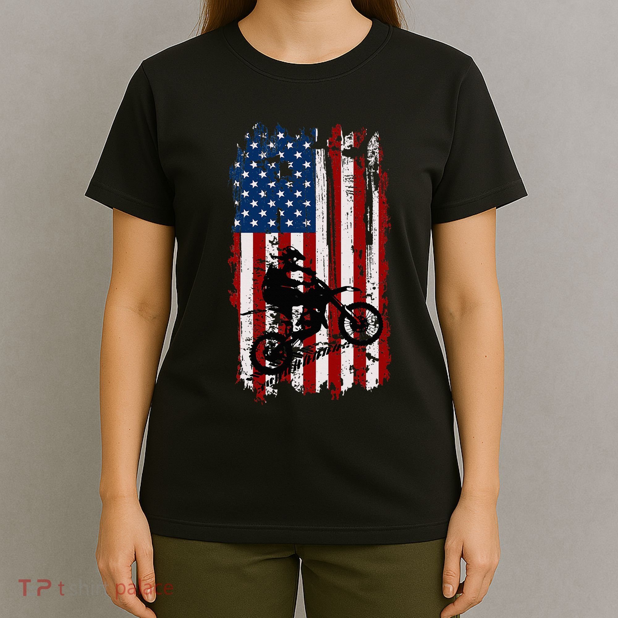 Dirt Bike Usa Flag Motocross American Flag T-Shirt