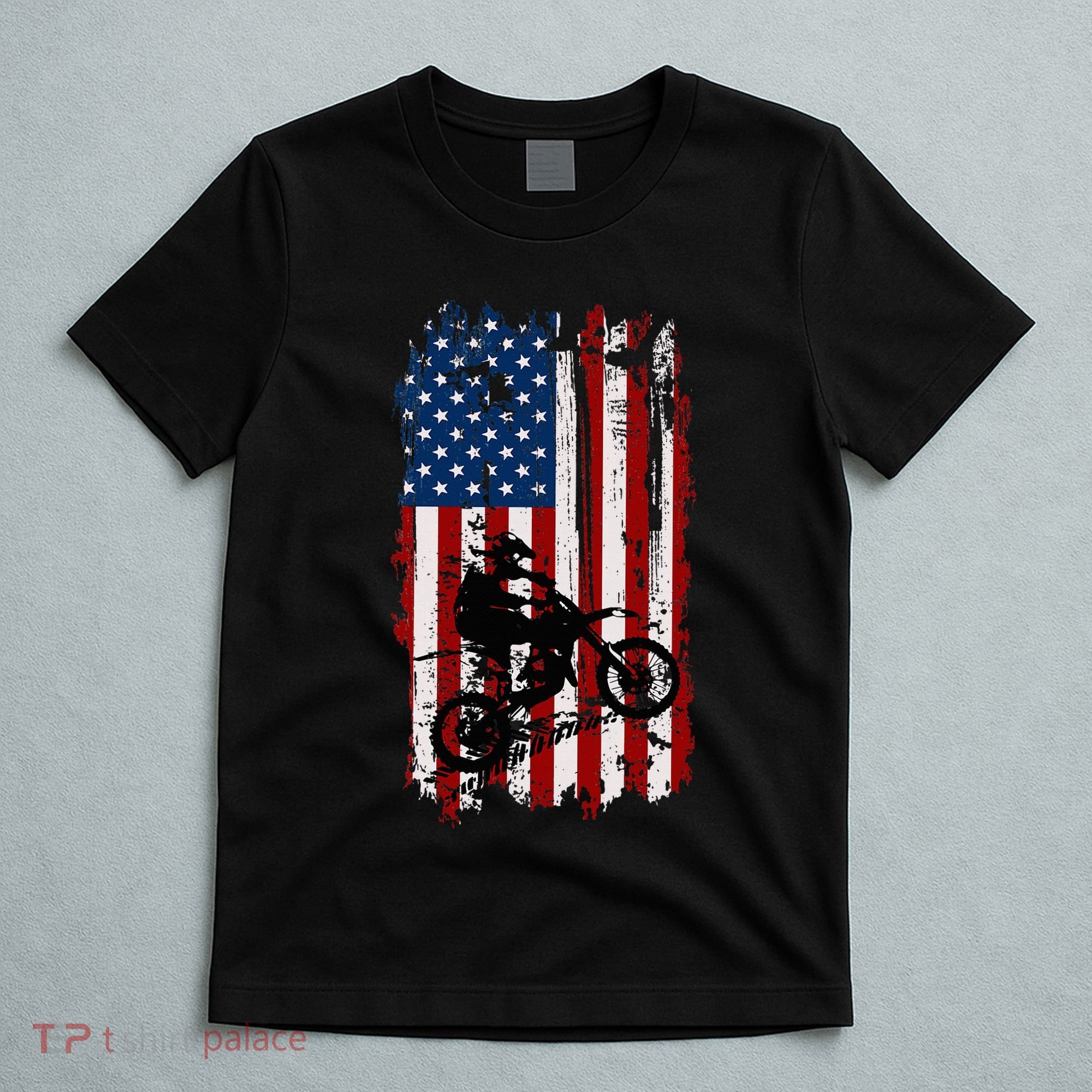 Dirt Bike Usa Flag Motocross American Flag T-Shirt