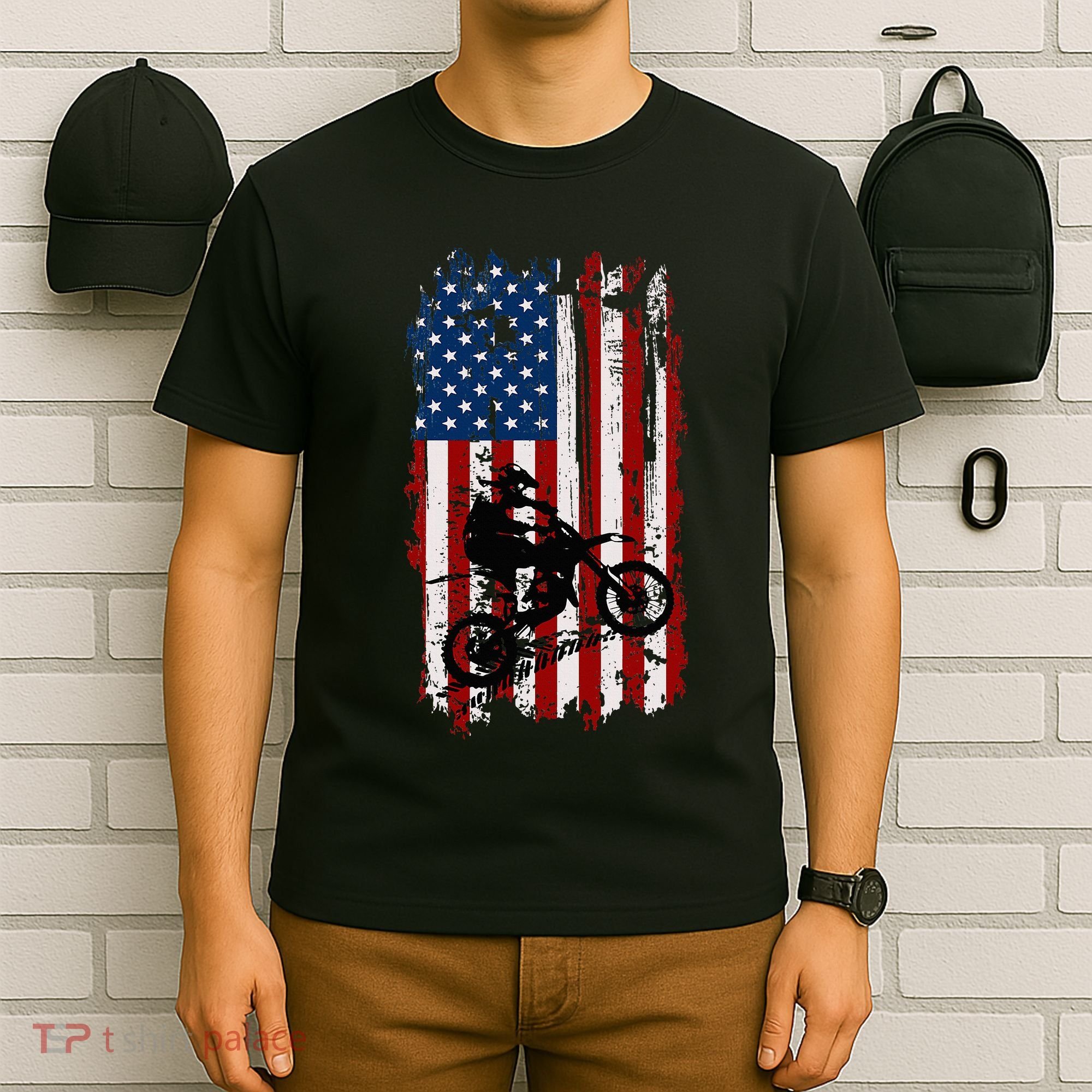 Dirt Bike Usa Flag Motocross American Flag T-Shirt