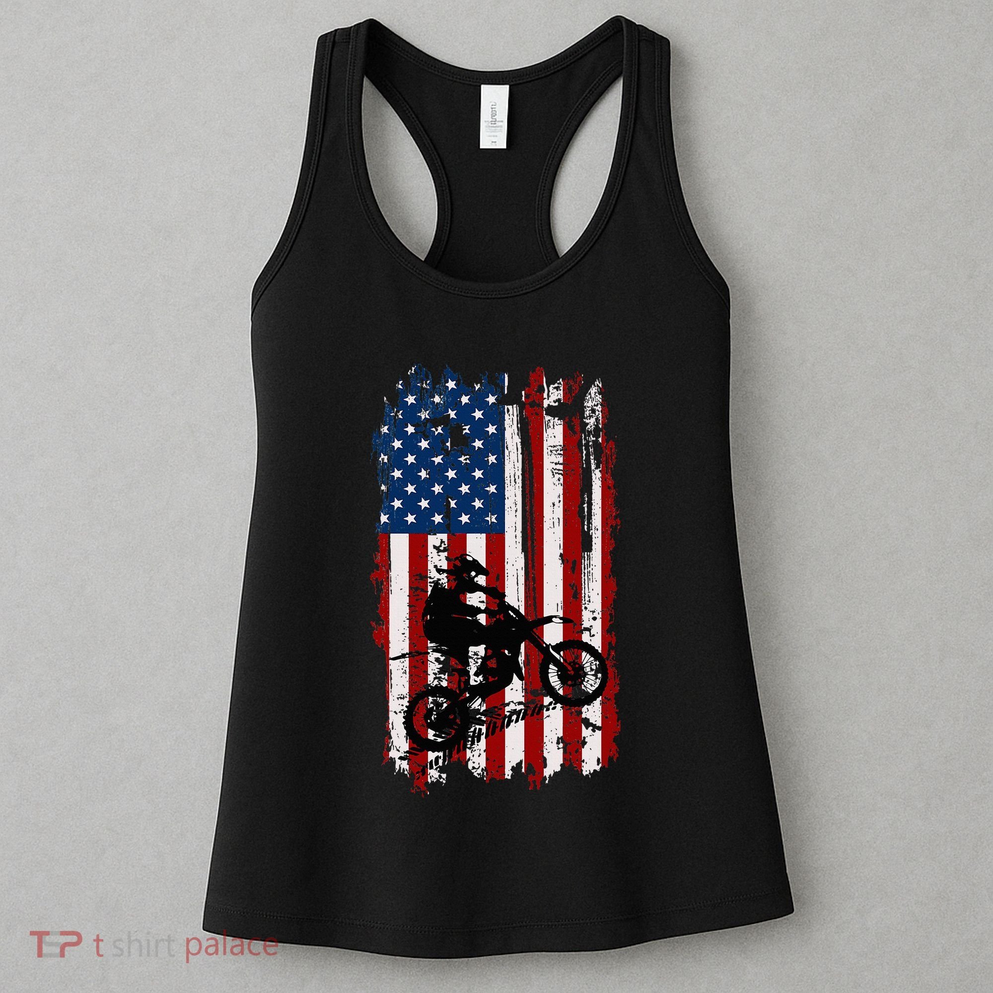 Dirt Bike Usa Flag Motocross American Flag Women's Tank Top
