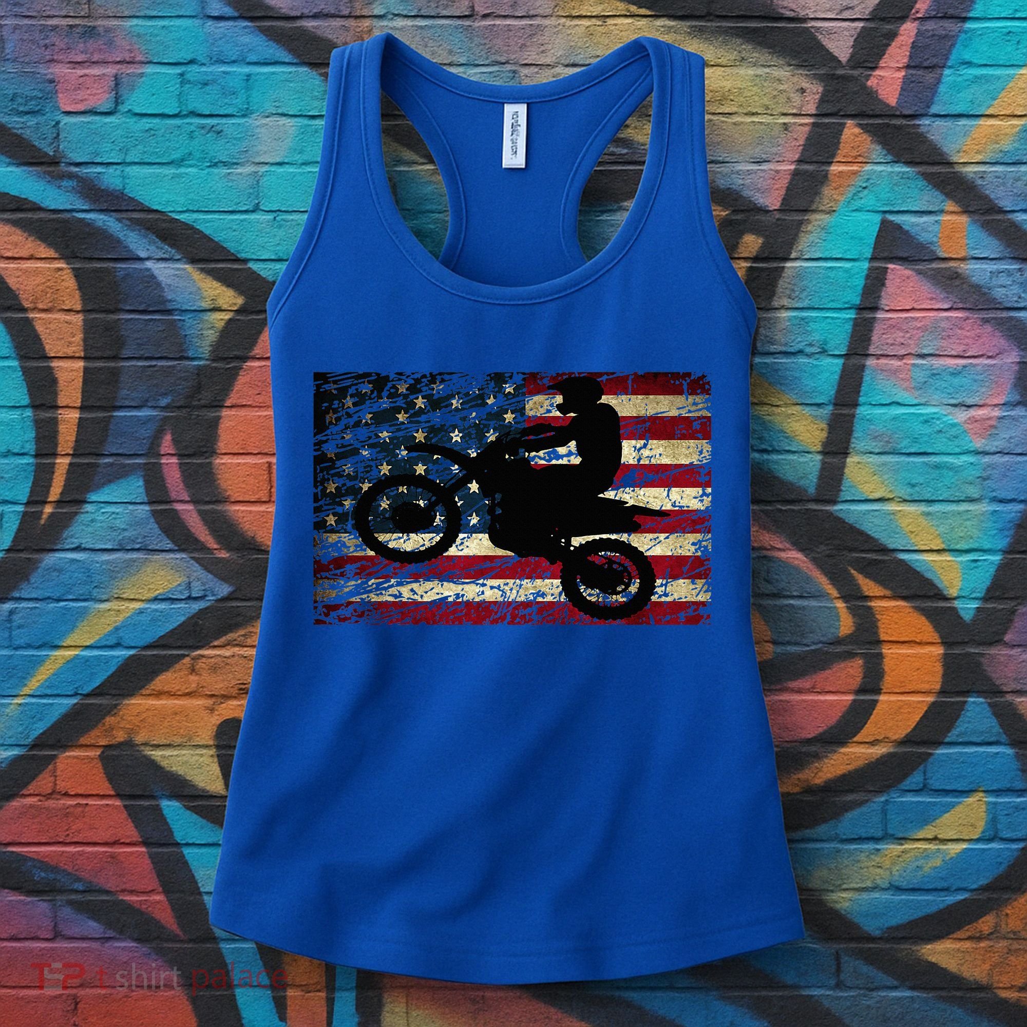 Dirt Bike USA Flag Motocross American Flag Women's Tank Top