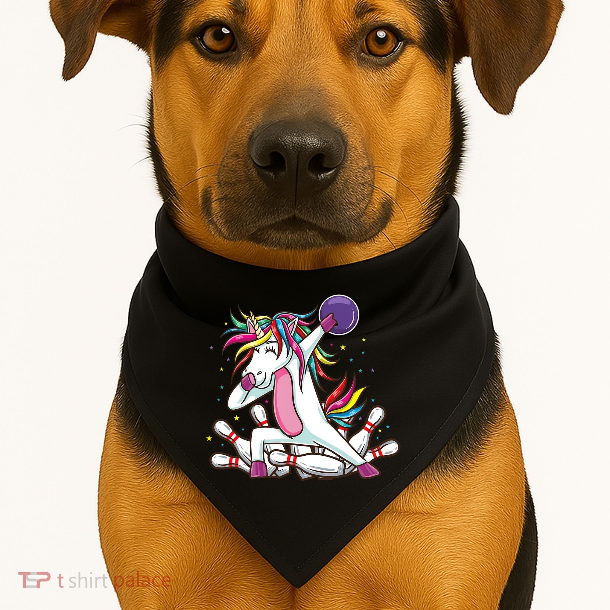Dabbing Bowling Unicorn for Bowling Team Birthday USA-Made Doggie Bandana