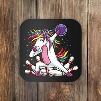 Dabbing Bowling Unicorn for Bowling Team Birthday Coaster thumb 0