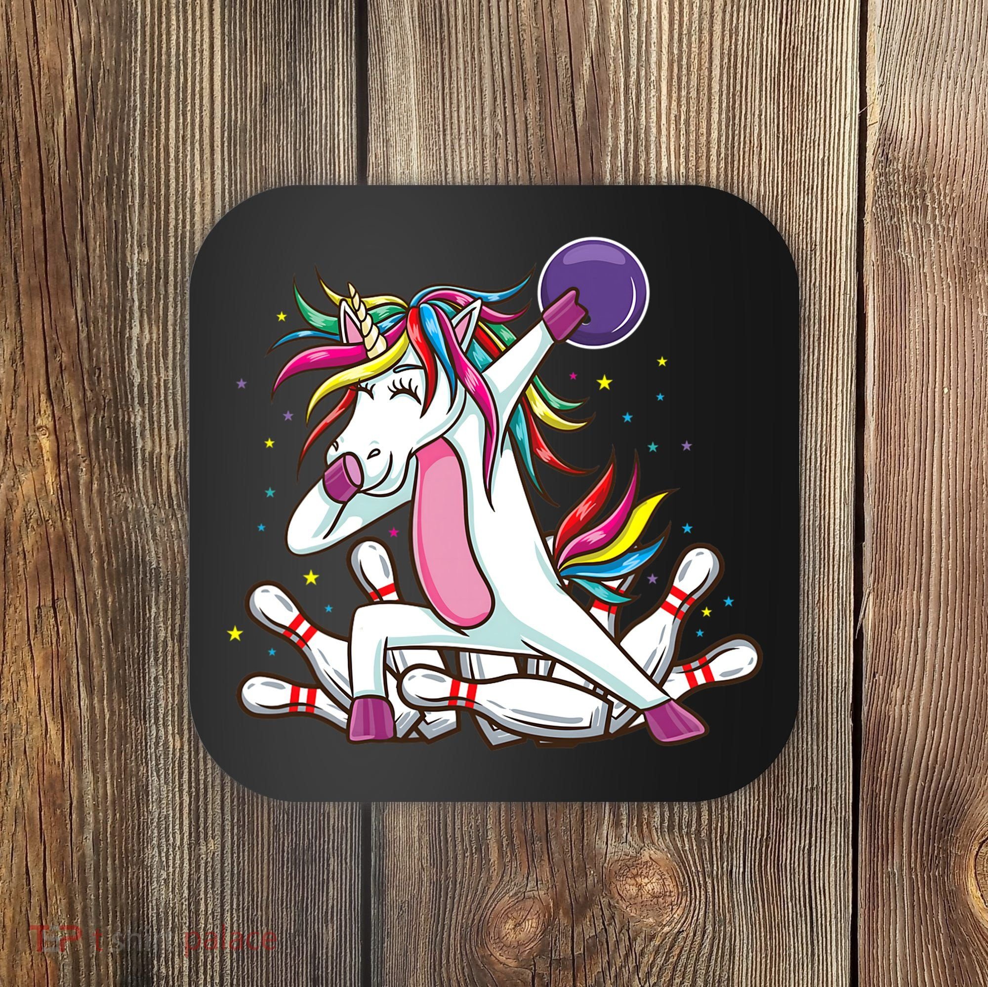 Dabbing Bowling Unicorn for Bowling Team Birthday Coaster