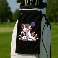 Dabbing Bowling Unicorn for Bowling Team Birthday Golf Towel thumb 2