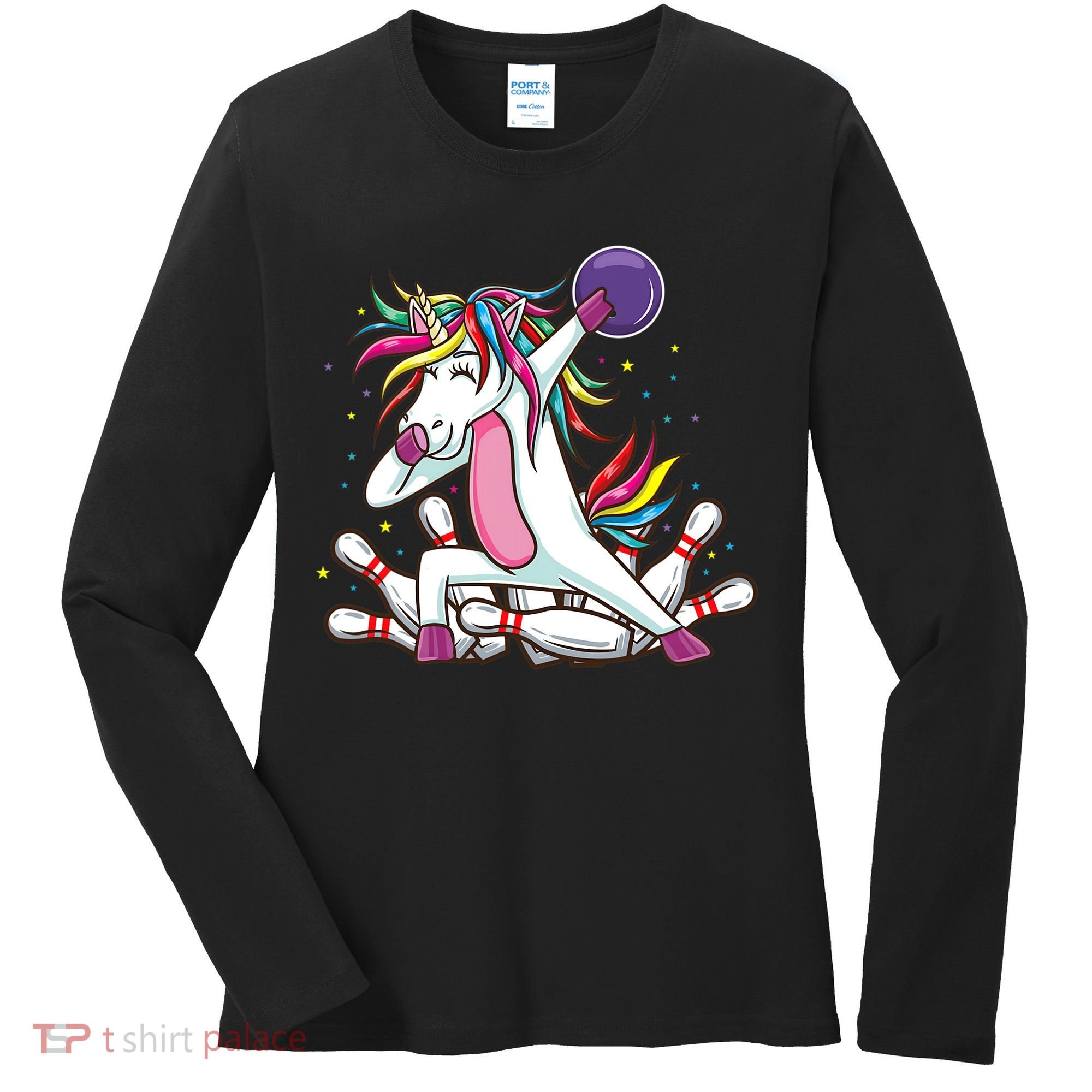 Dabbing Bowling Unicorn for Bowling Team Birthday Women's Long Sleeve Shirt