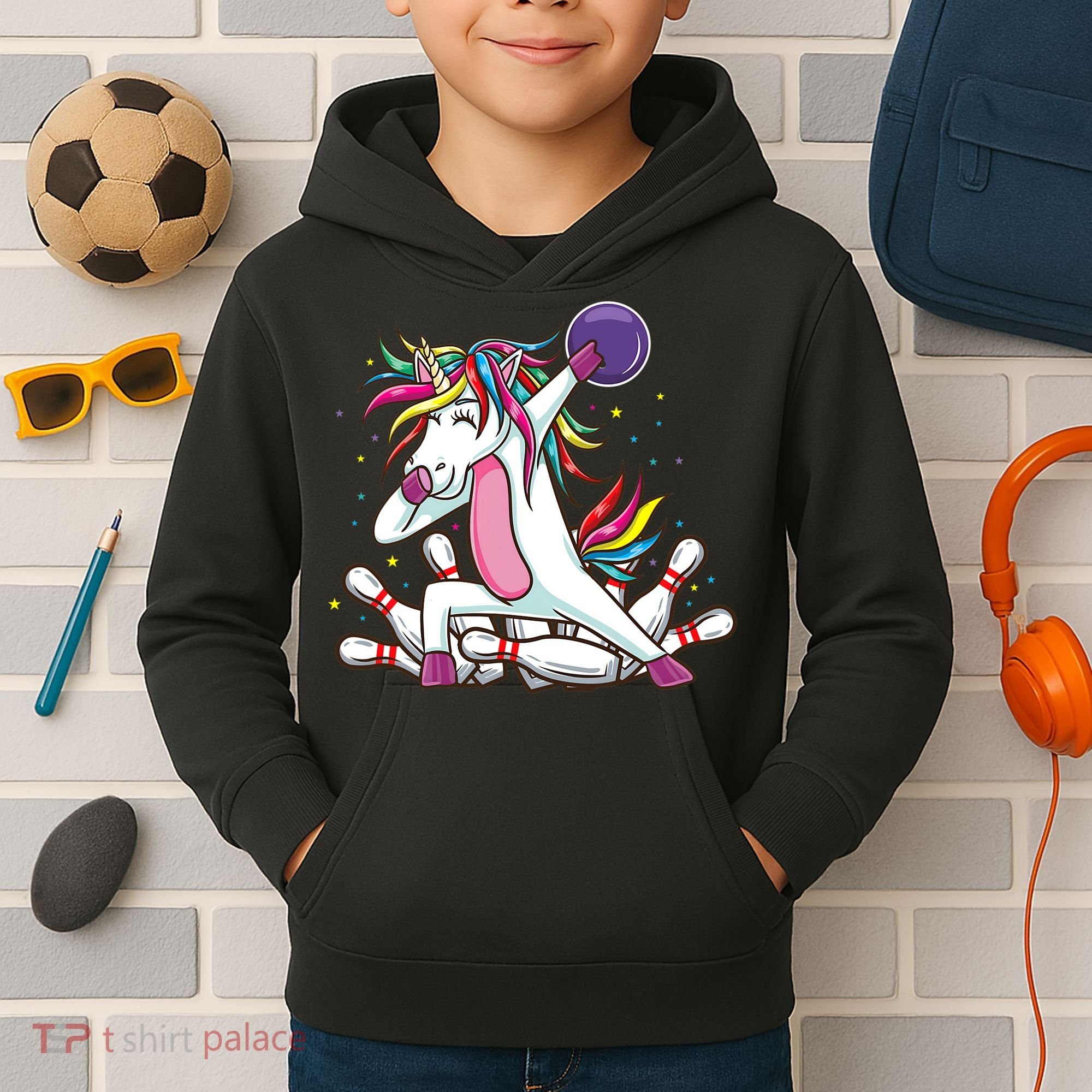 Dabbing Bowling Unicorn for Bowling Team Birthday Kids Hoodie
