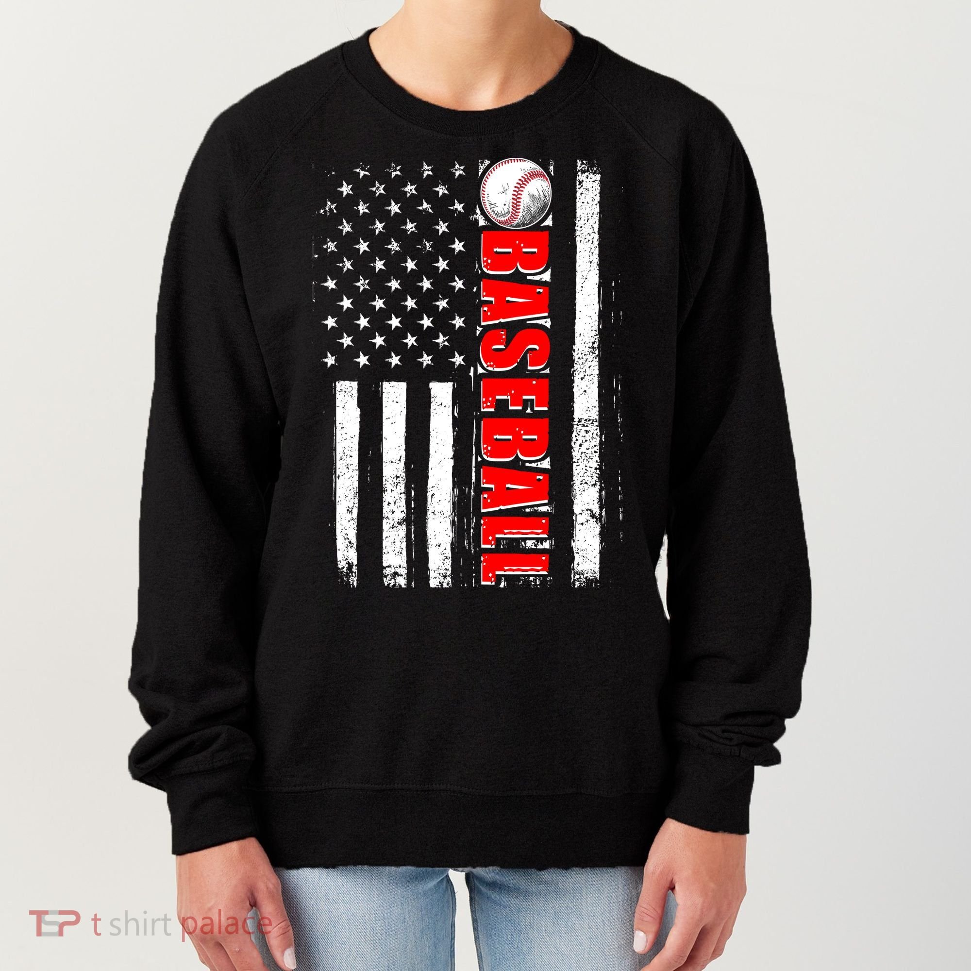 Distressed Baseball USA American Flag Women's Sweatshirt