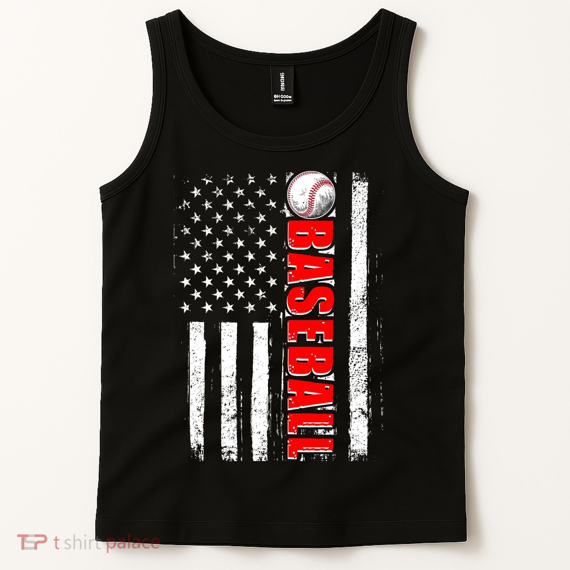 Distressed Baseball USA American Flag Tank Top