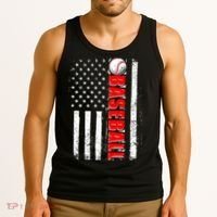 Distressed Baseball USA American Flag Tank Top thumb 3
