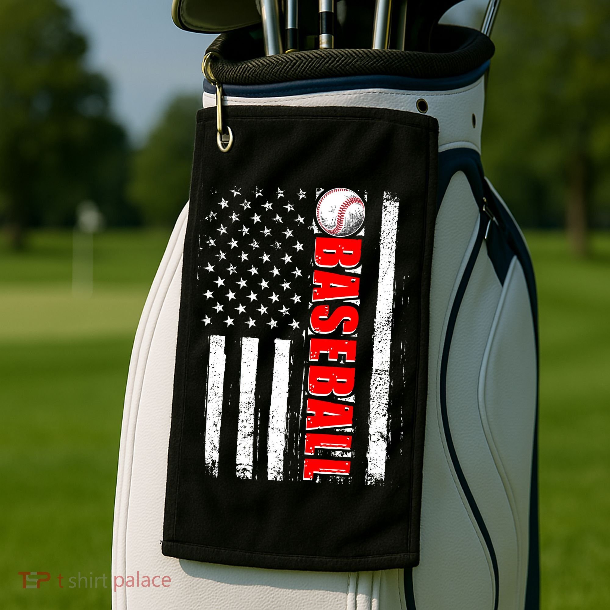 Distressed Baseball USA American Flag Golf Towel