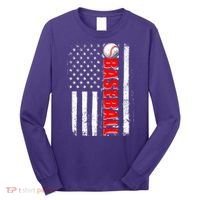 Distressed Baseball USA American Flag Long Sleeve Shirt thumb 0