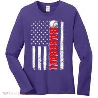 Distressed Baseball USA American Flag Women's Long Sleeve Shirt thumb 0
