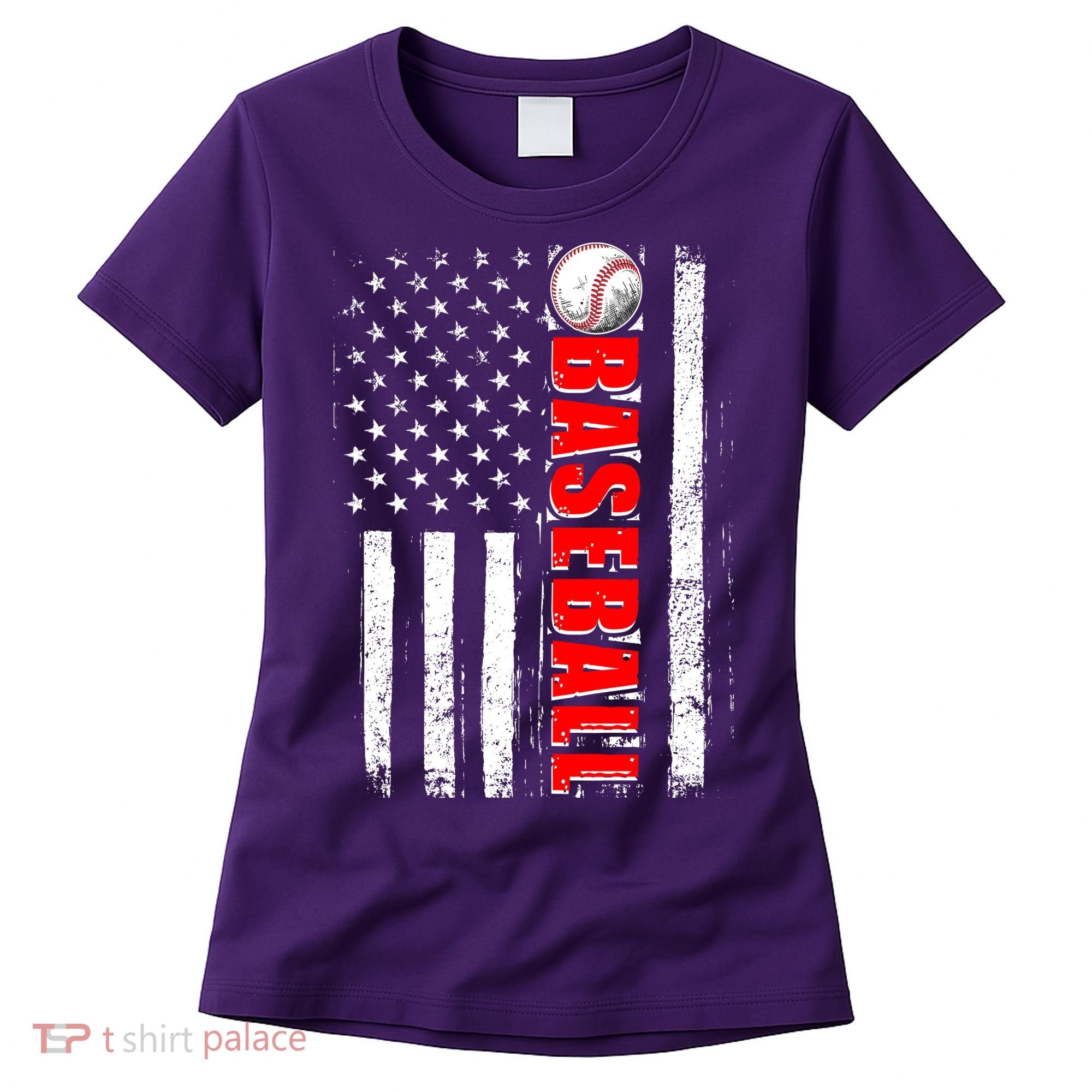 Distressed Baseball USA American Flag Women's T-Shirt