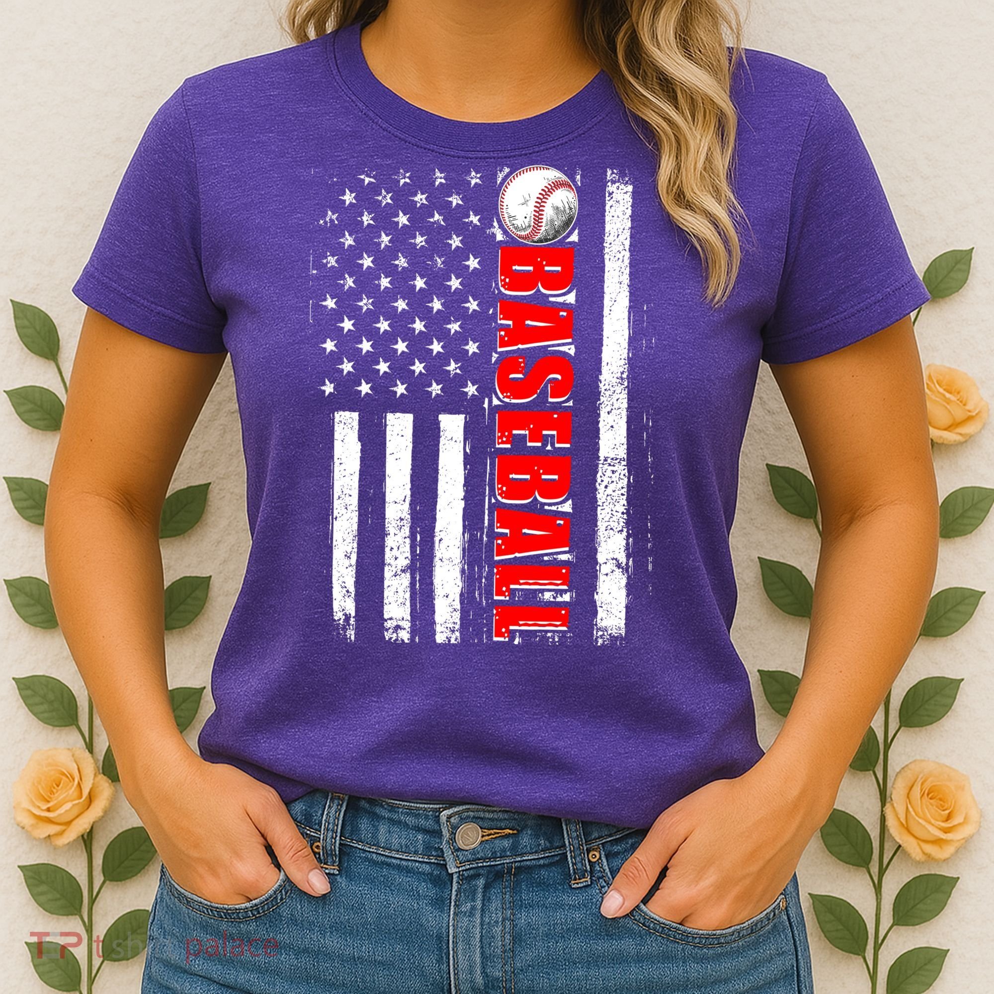 Distressed Baseball USA American Flag Women's T-Shirt