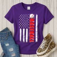 Distressed Baseball USA American Flag Women's T-Shirt thumb 3