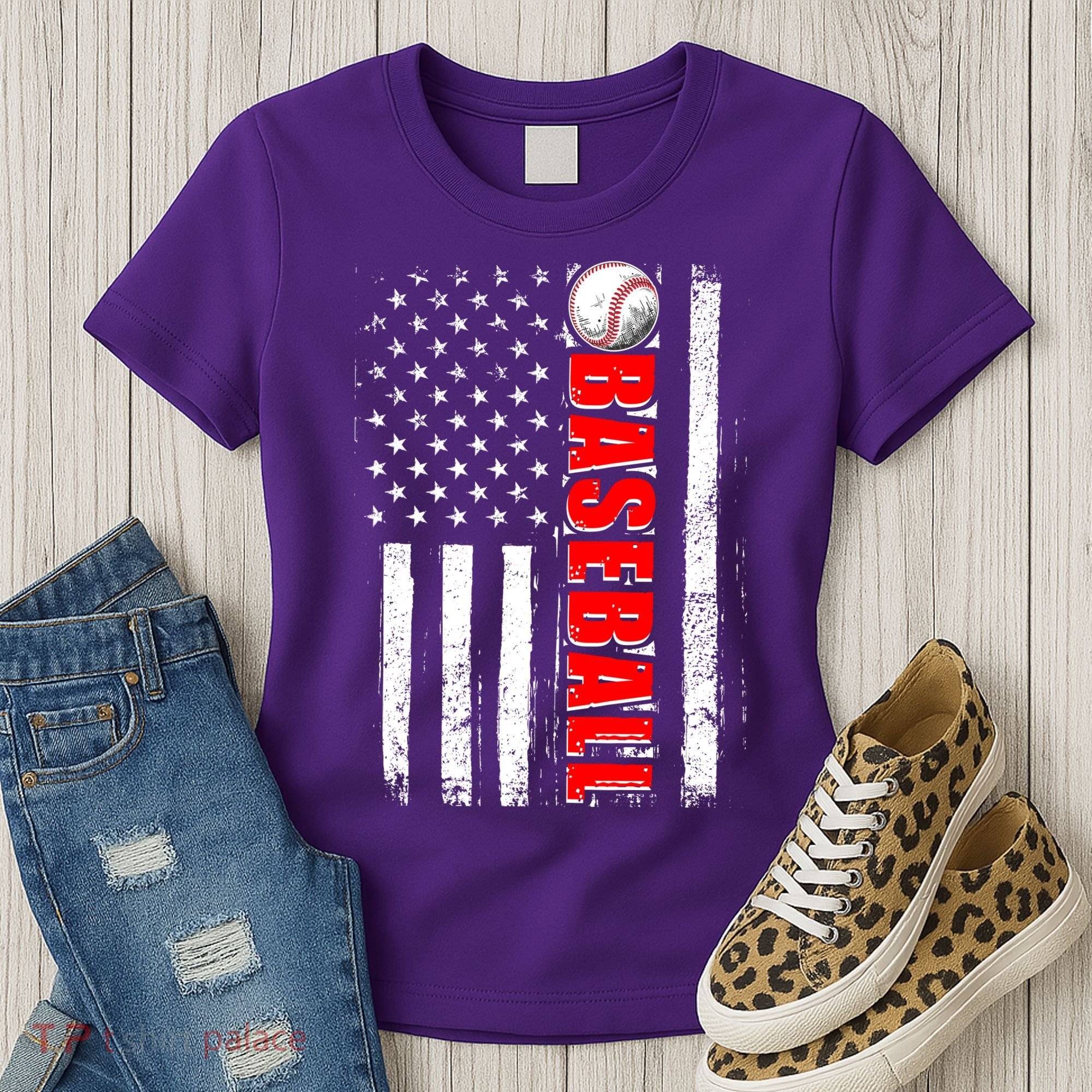 Distressed Baseball USA American Flag Women's T-Shirt
