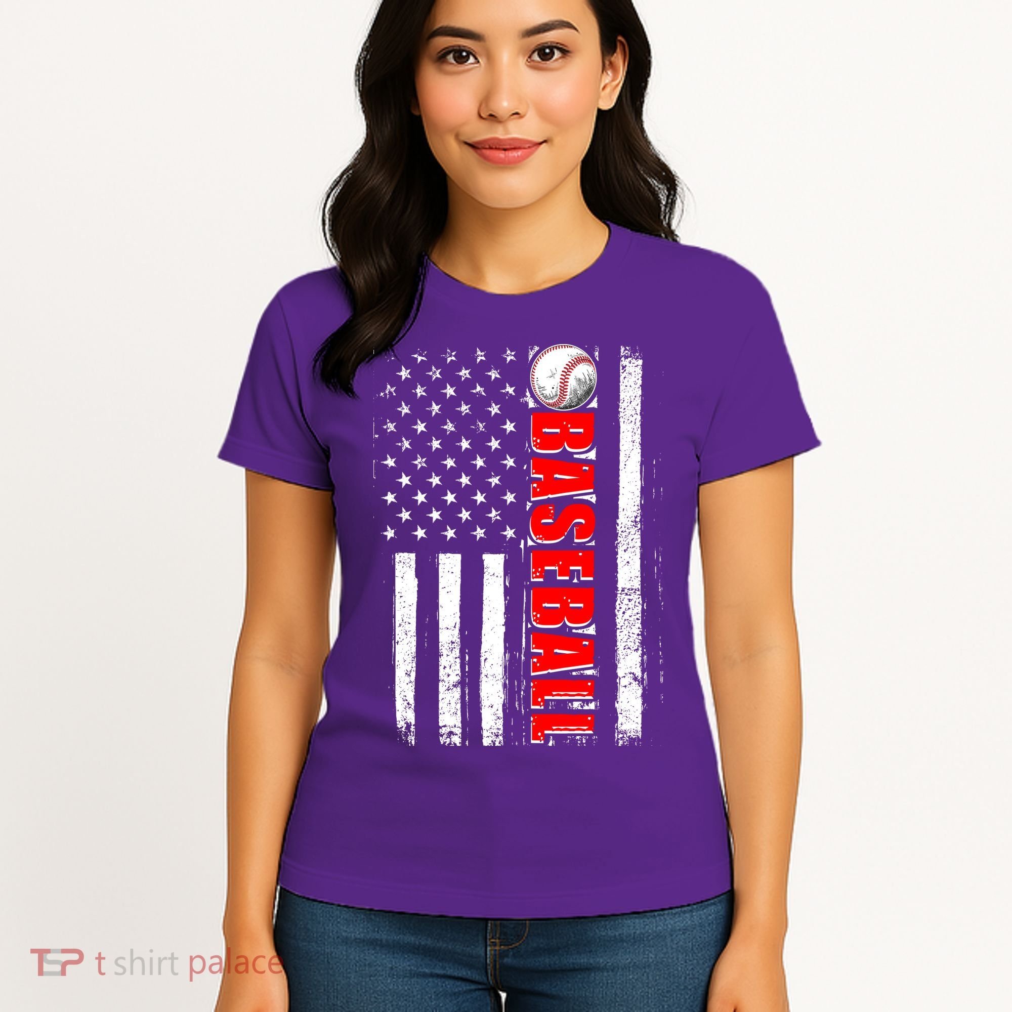 Distressed Baseball USA American Flag Women's T-Shirt
