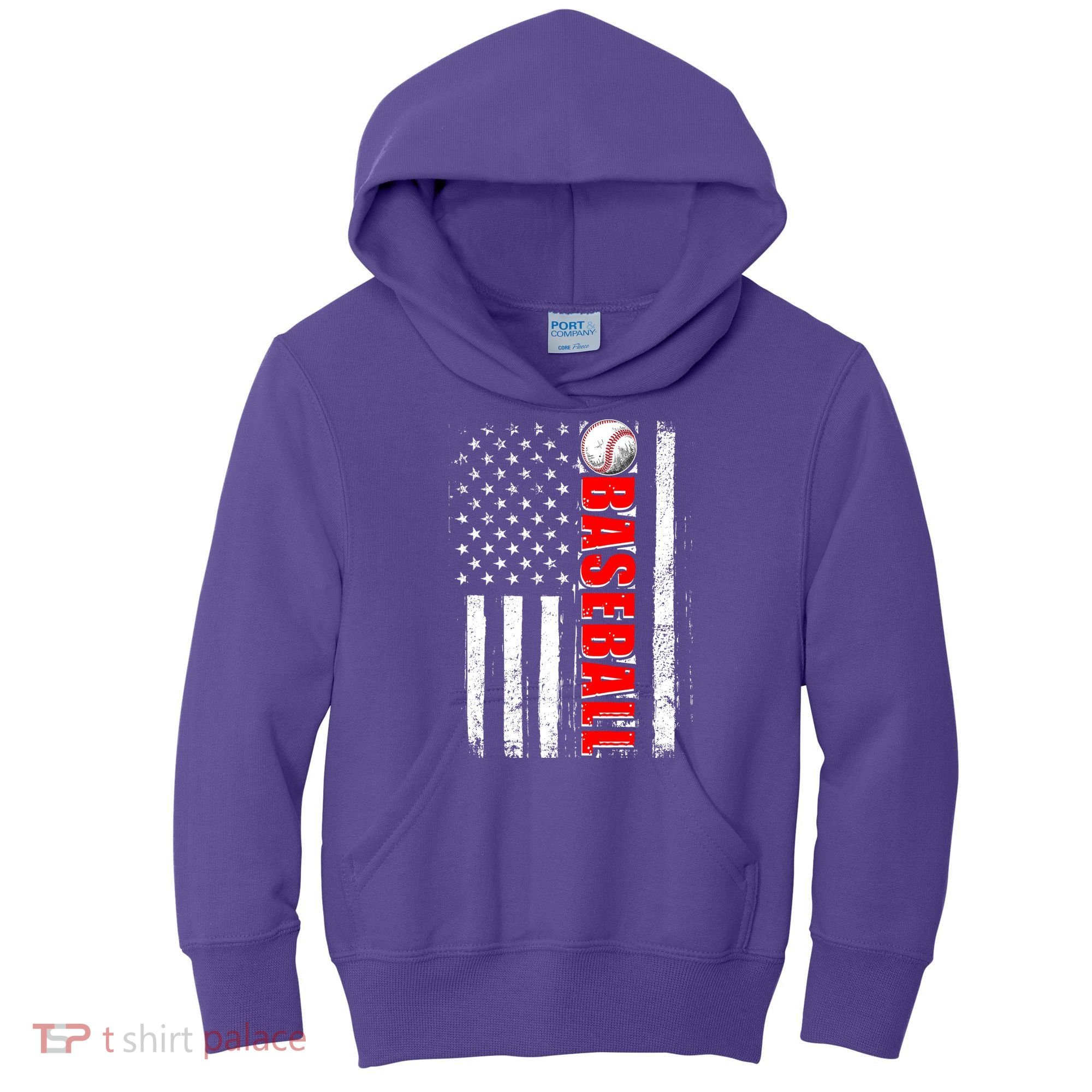 Distressed Baseball USA American Flag Kids Hoodie