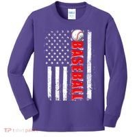 Distressed Baseball USA American Flag Kids Long Sleeve Shirt thumb 0