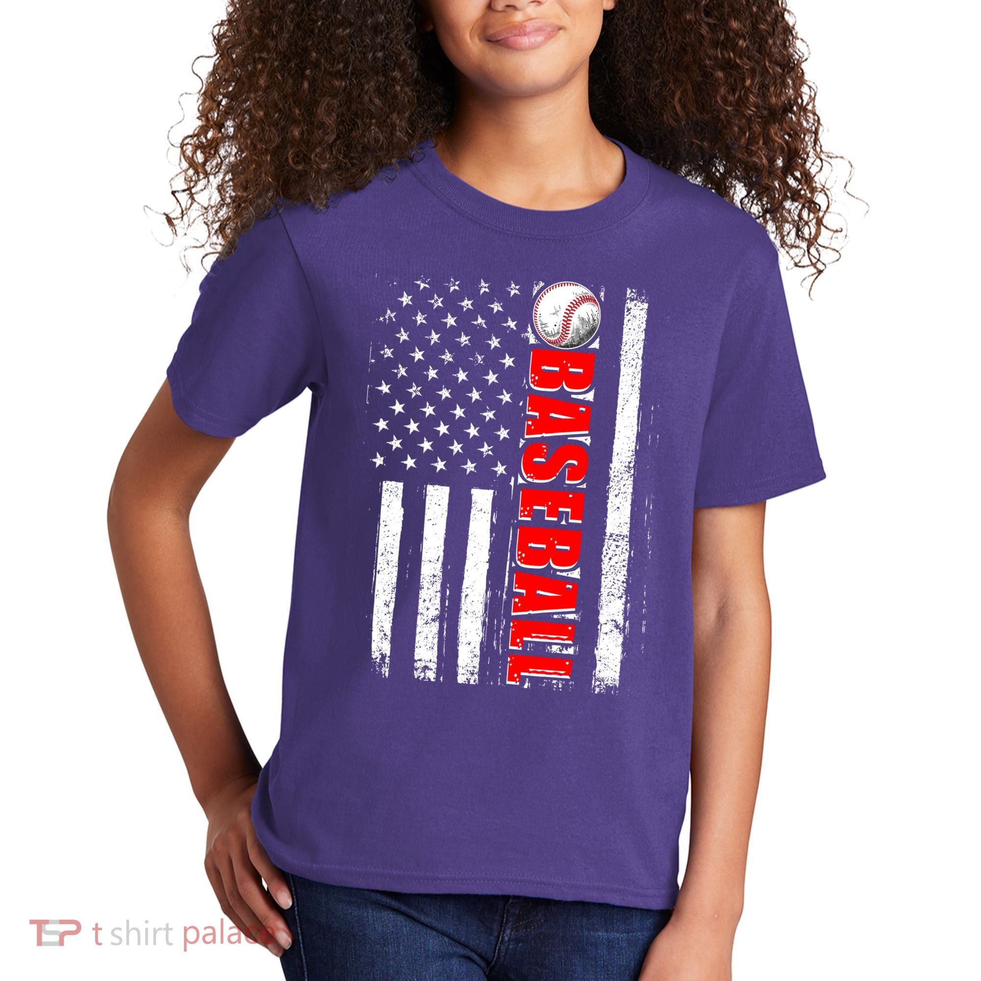 Distressed Baseball USA American Flag Kids T-Shirt