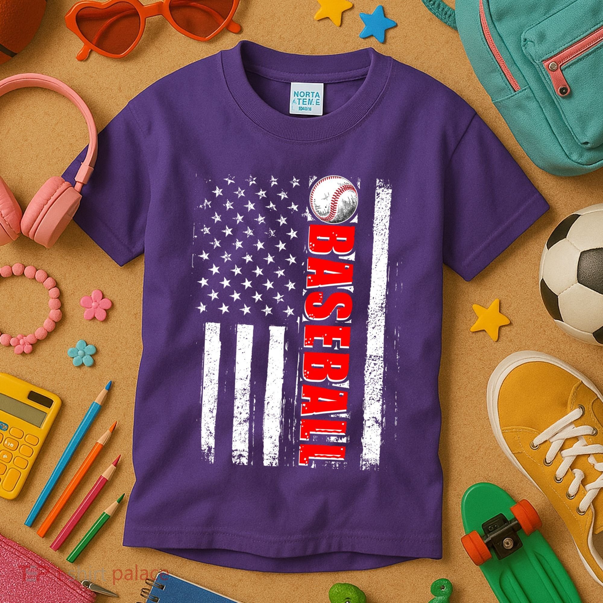 Distressed Baseball USA American Flag Kids T-Shirt