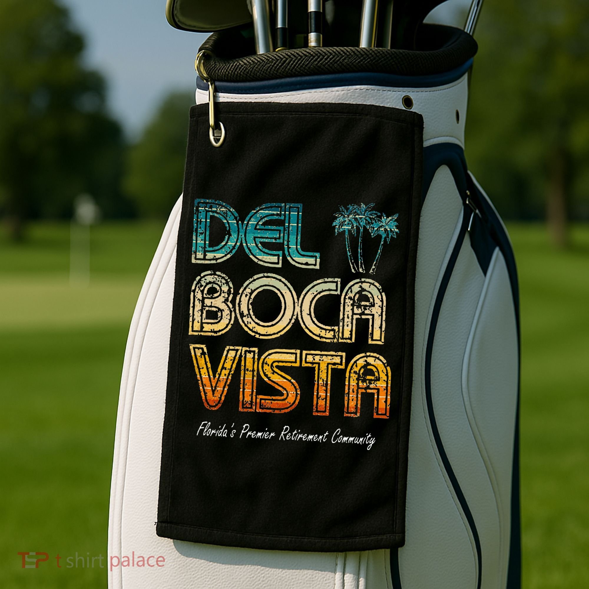 Del Boca Vista Retirement Community Funny Golf Towel