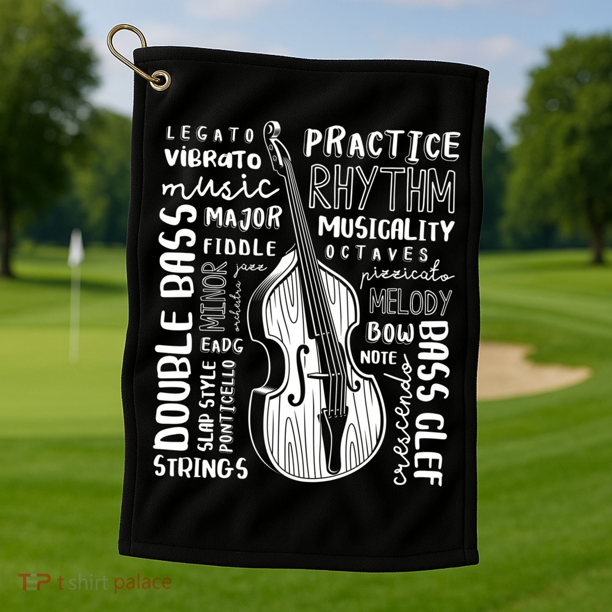 Double Bass Word Cloud Upright Bass Art Music Gift Golf Towel
