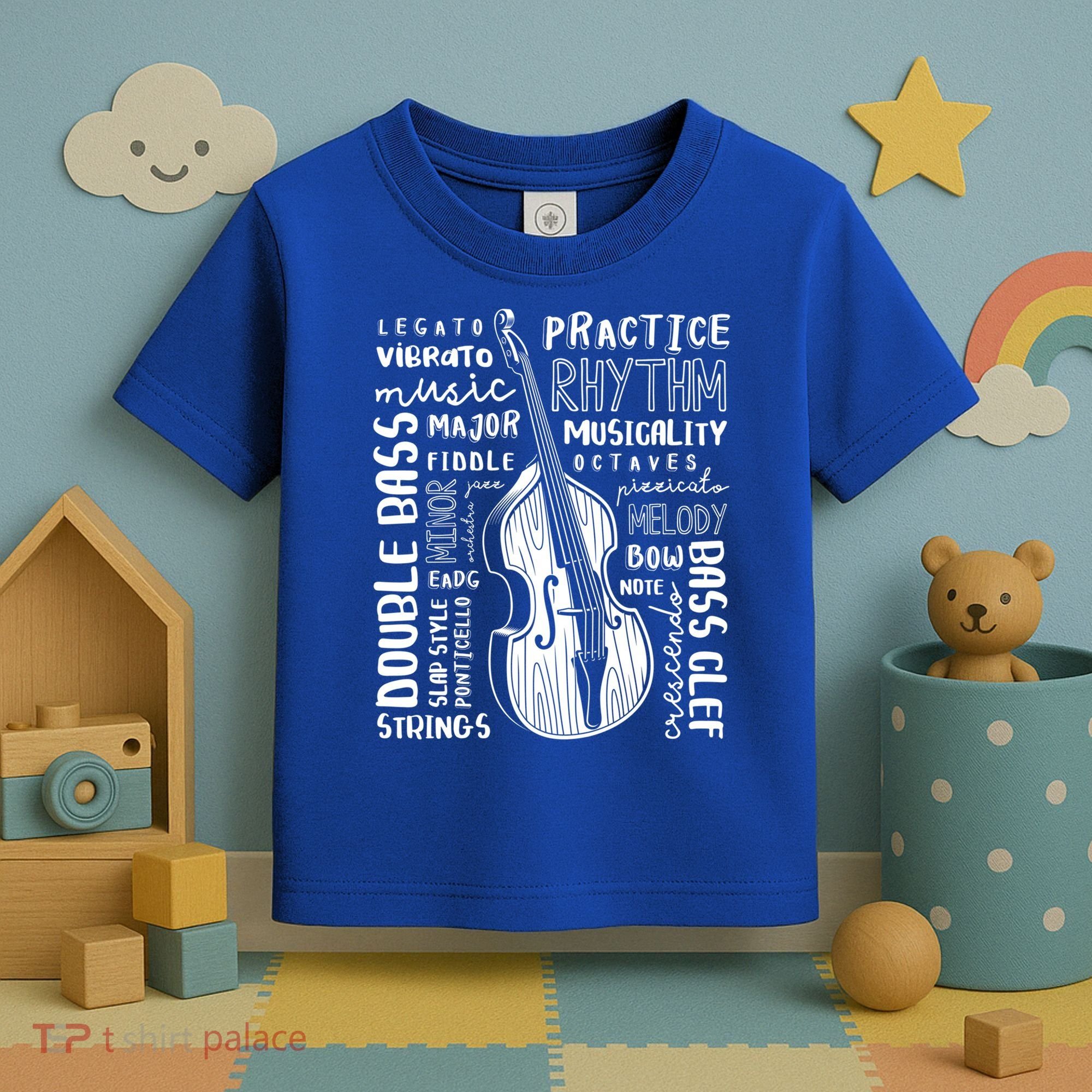 Double Bass Word Cloud Upright Bass Art Music Gift Toddler T-Shirt