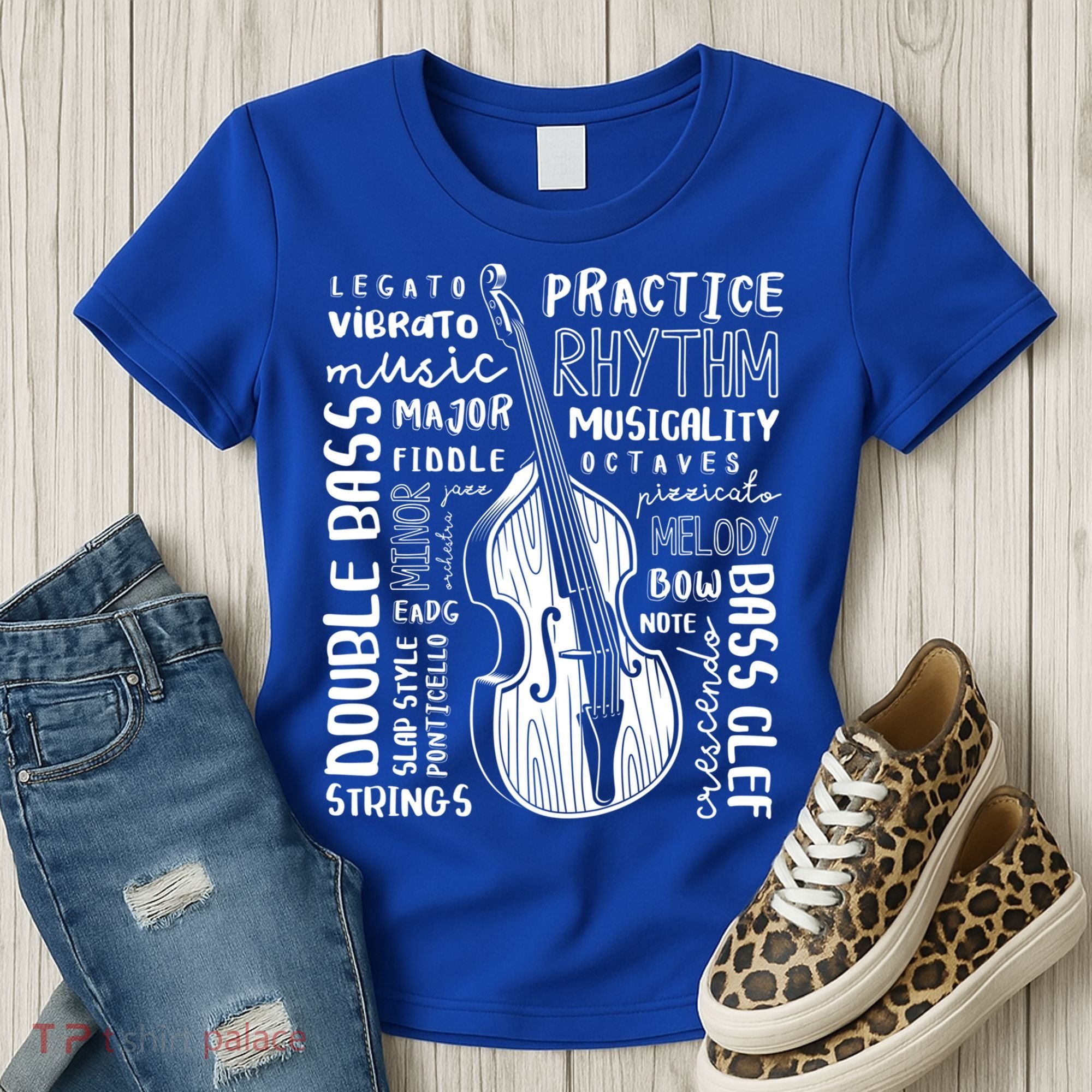 Double Bass Word Cloud Upright Bass Art Music Gift Women's T-Shirt