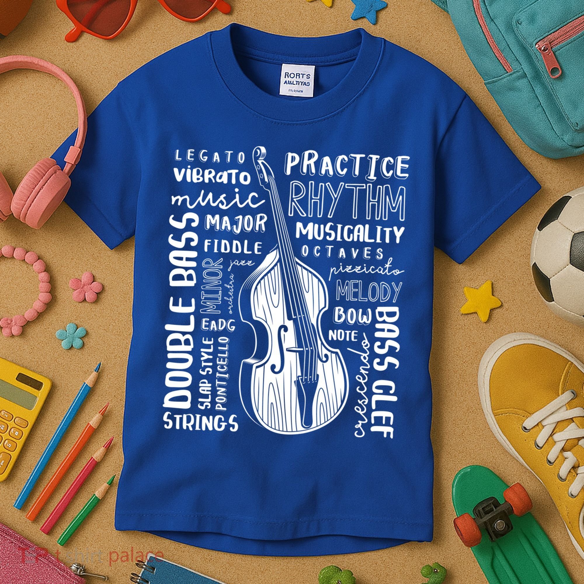 Double Bass Word Cloud Upright Bass Art Music Gift Kids T-Shirt
