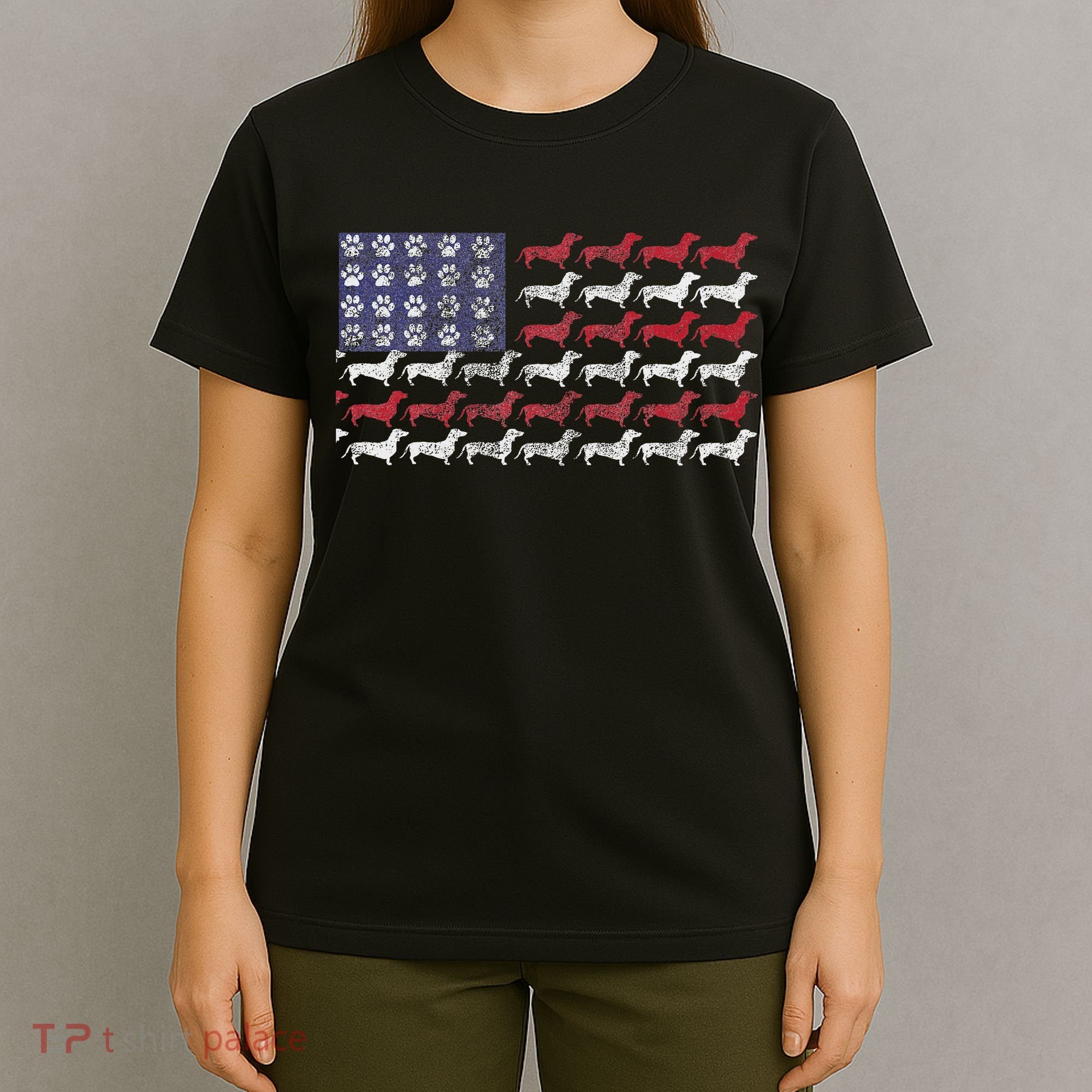 Dachshund Cute American Flag 4th Of July Gif T-Shirt