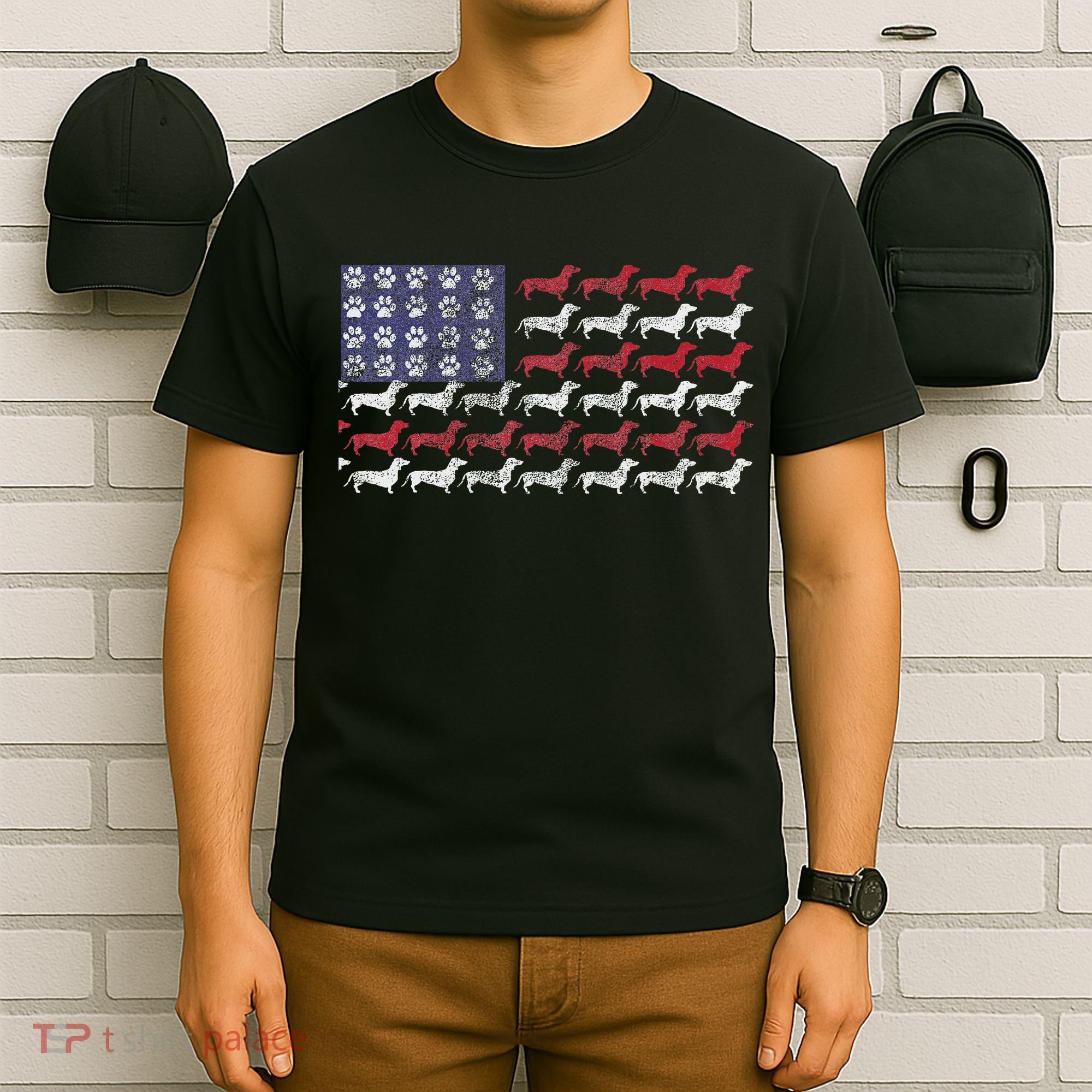 Dachshund Cute American Flag 4th Of July Gif T-Shirt