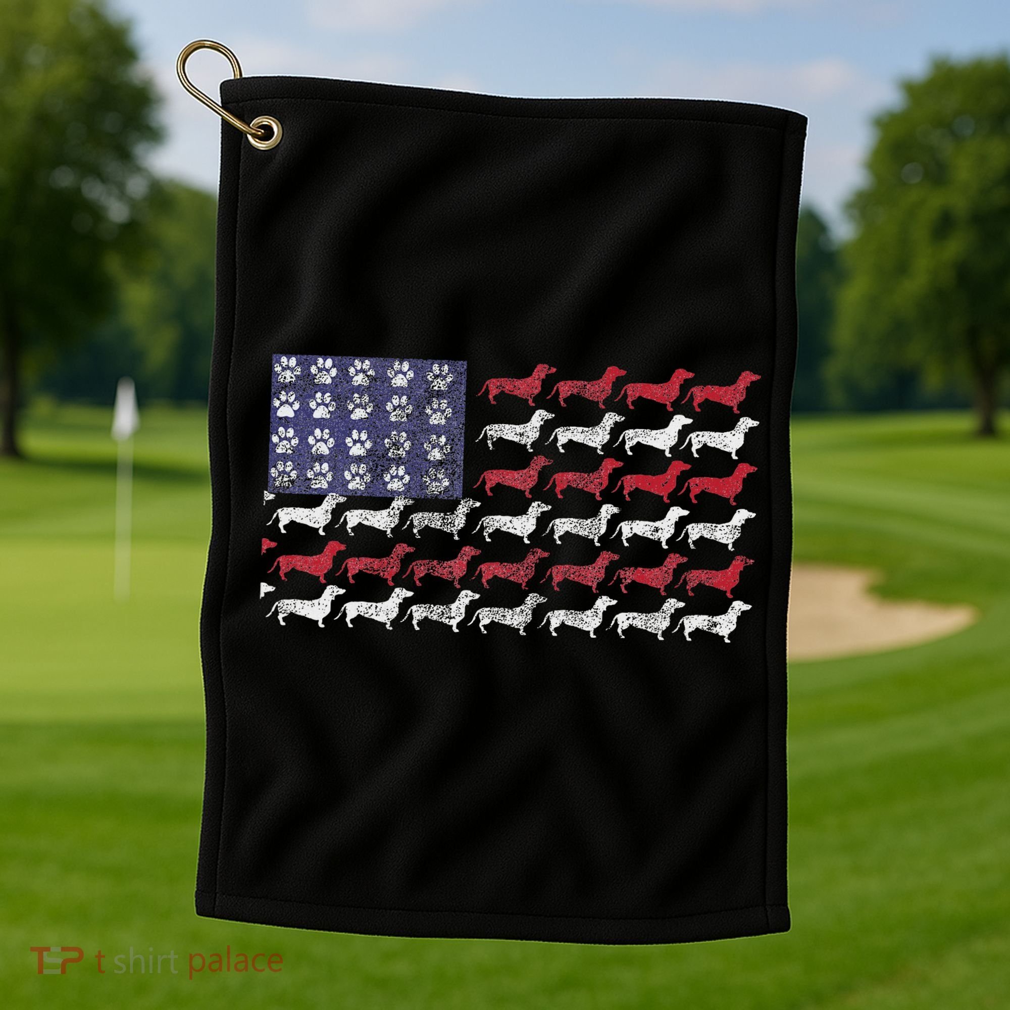 Dachshund Cute American Flag 4th Of July Gif Golf Towel