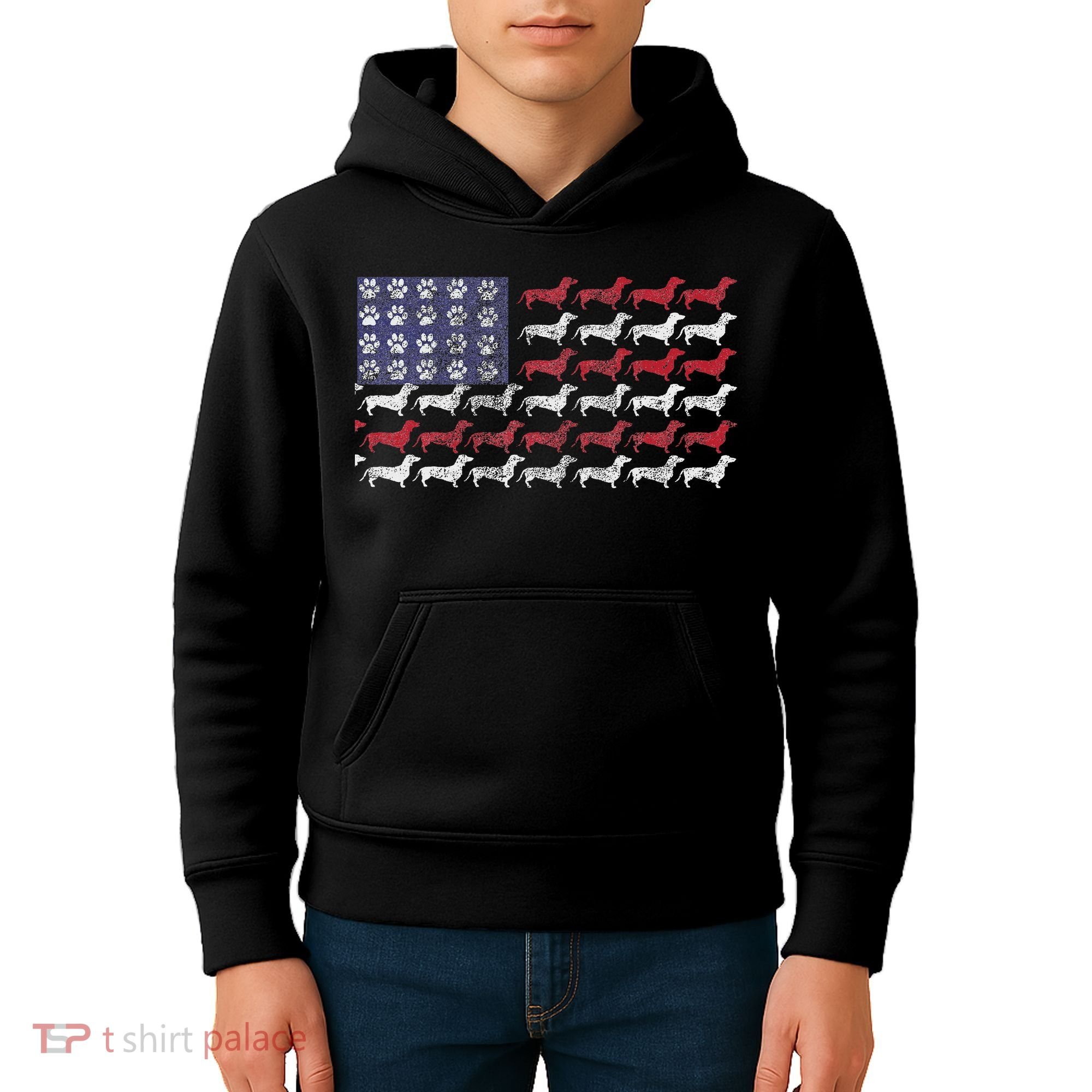 Dachshund Cute American Flag 4th Of July Gif Kids Hoodie
