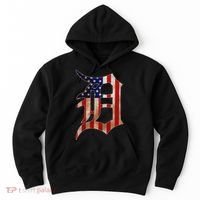 Detroit City American Flag Old English Hoodie thumb 0