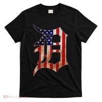 Detroit City American Flag Old English T-Shirt thumb 0