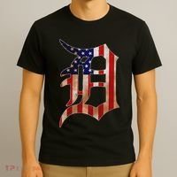 Detroit City American Flag Old English T-Shirt thumb 3