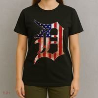 Detroit City American Flag Old English T-Shirt thumb 4