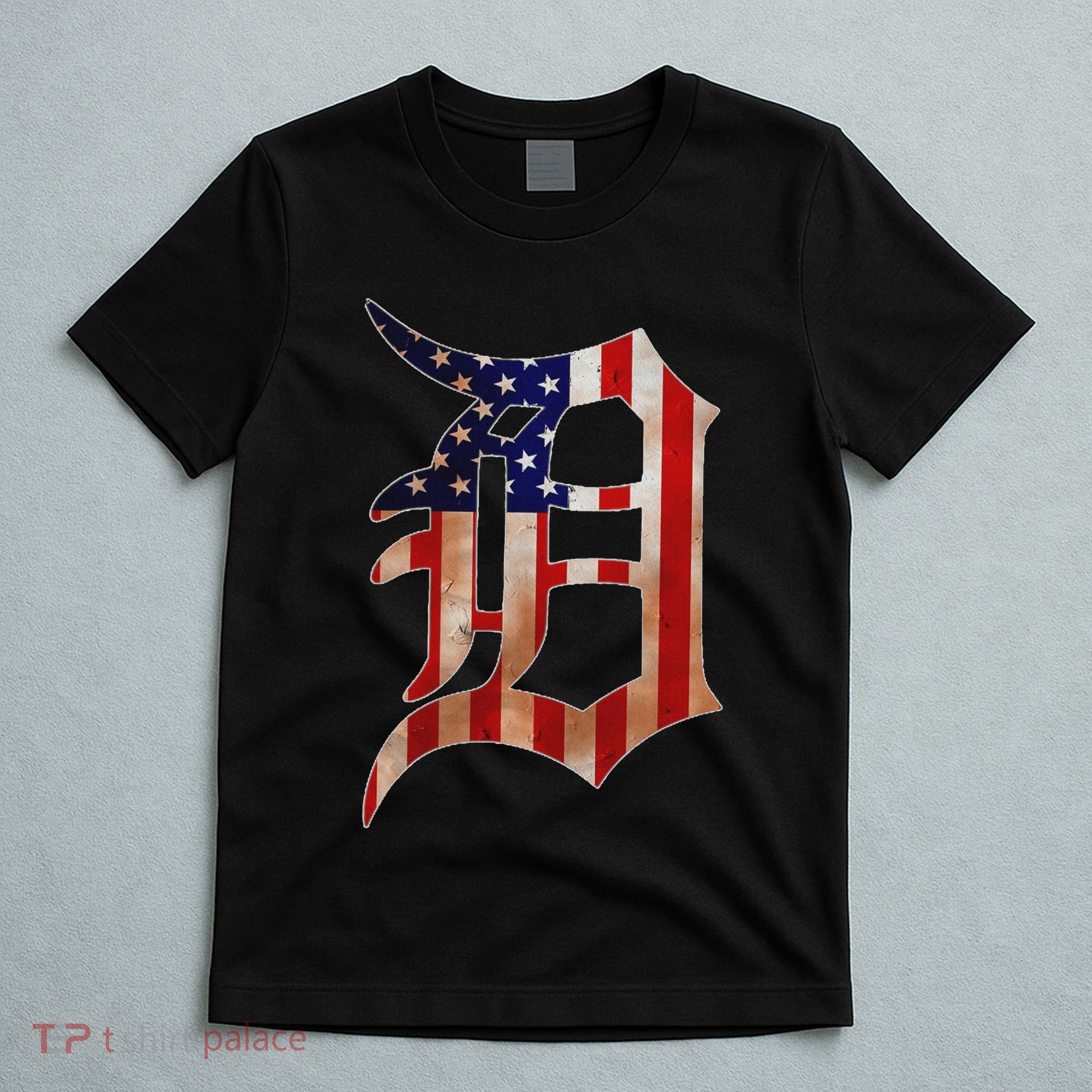 Detroit City American Flag Old English T-Shirt