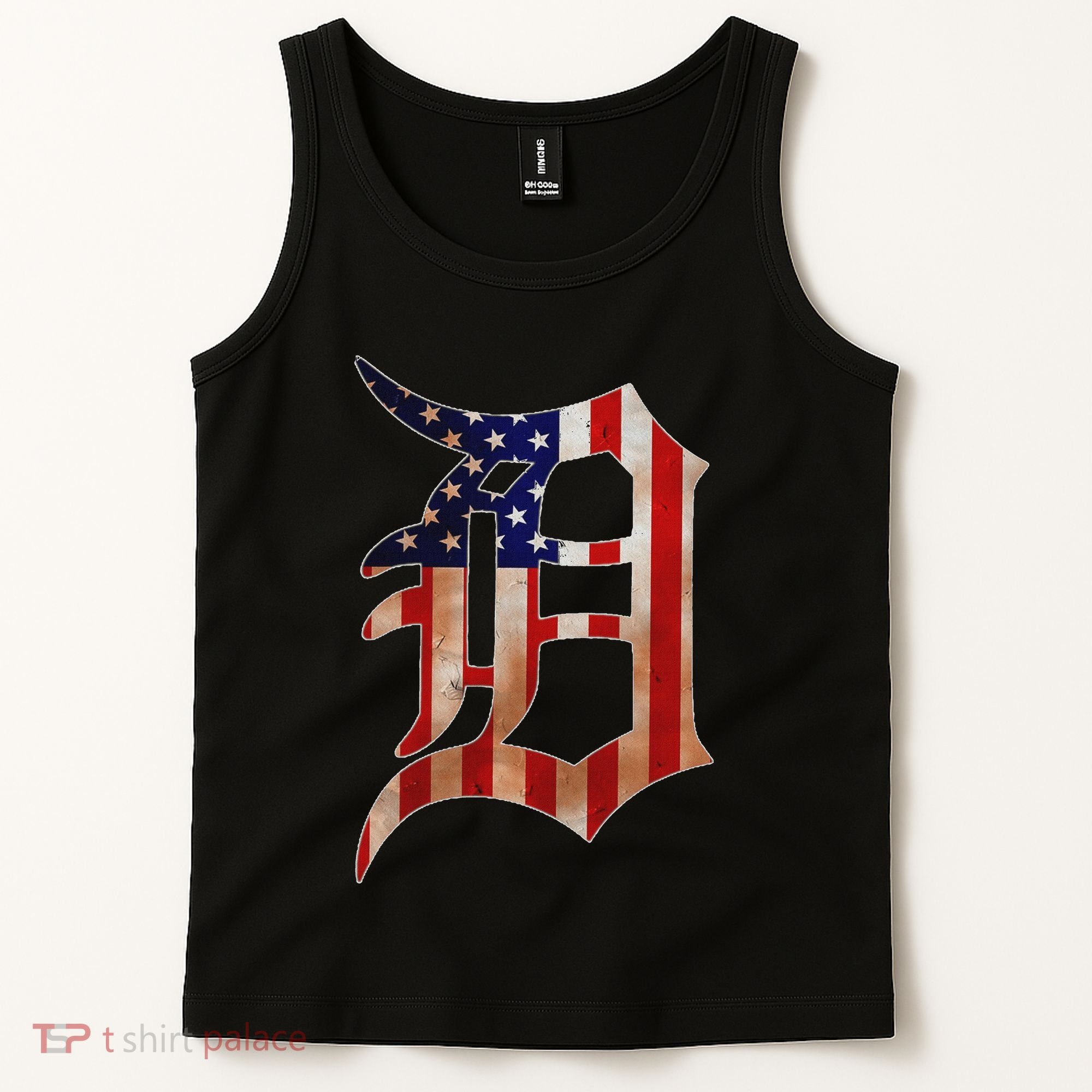 Detroit City American Flag Old English Tank Top