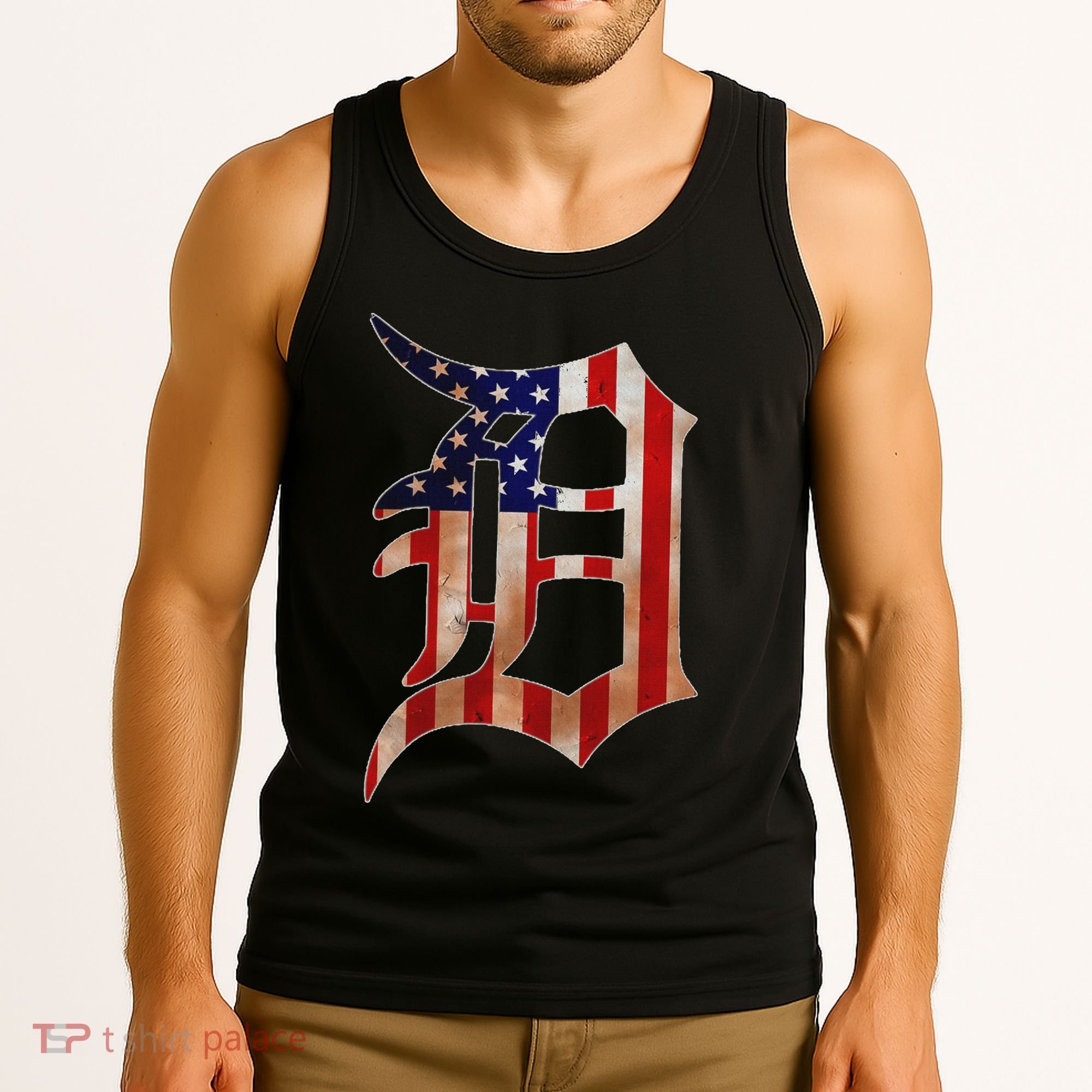 Detroit City American Flag Old English Tank Top