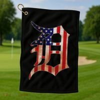 Detroit City American Flag Old English Golf Towel thumb 1