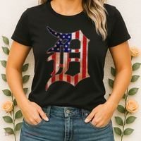 Detroit City American Flag Old English Women's T-Shirt thumb 2