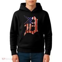Detroit City American Flag Old English Kids Hoodie thumb 4