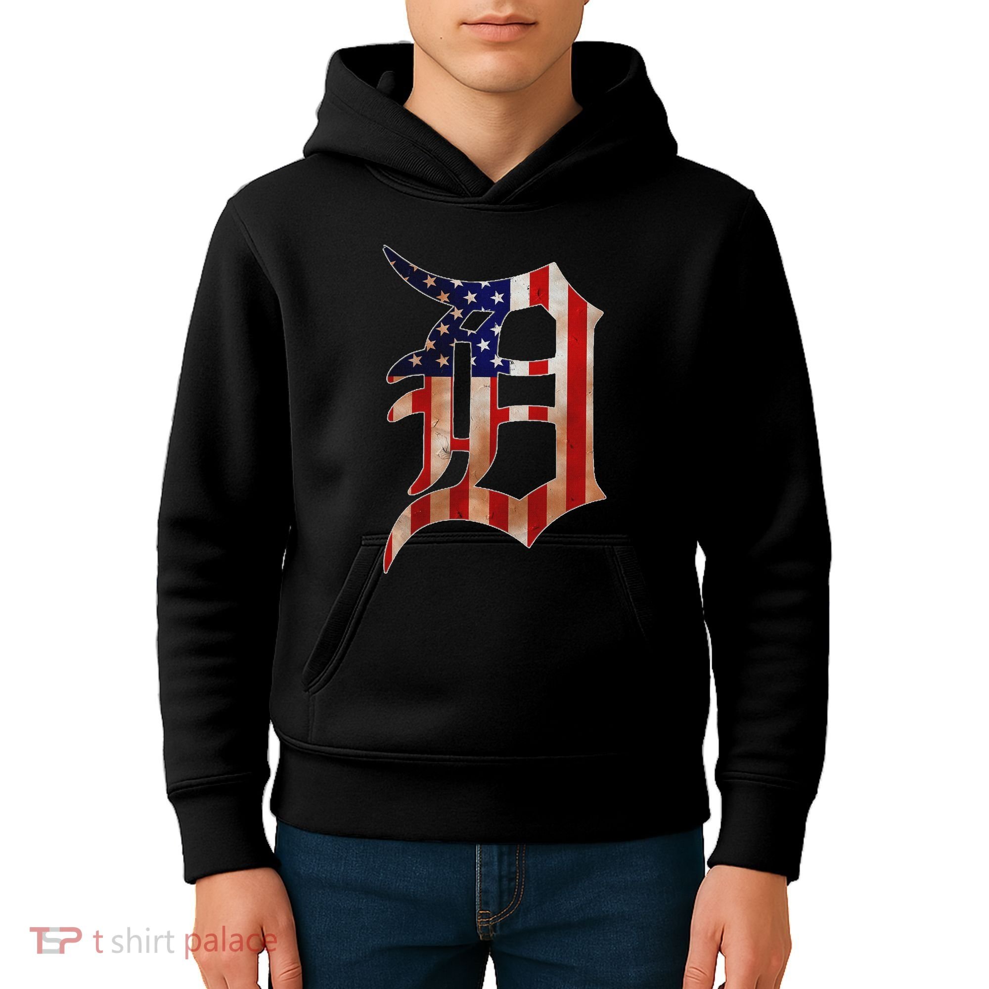 Detroit City American Flag Old English Kids Hoodie