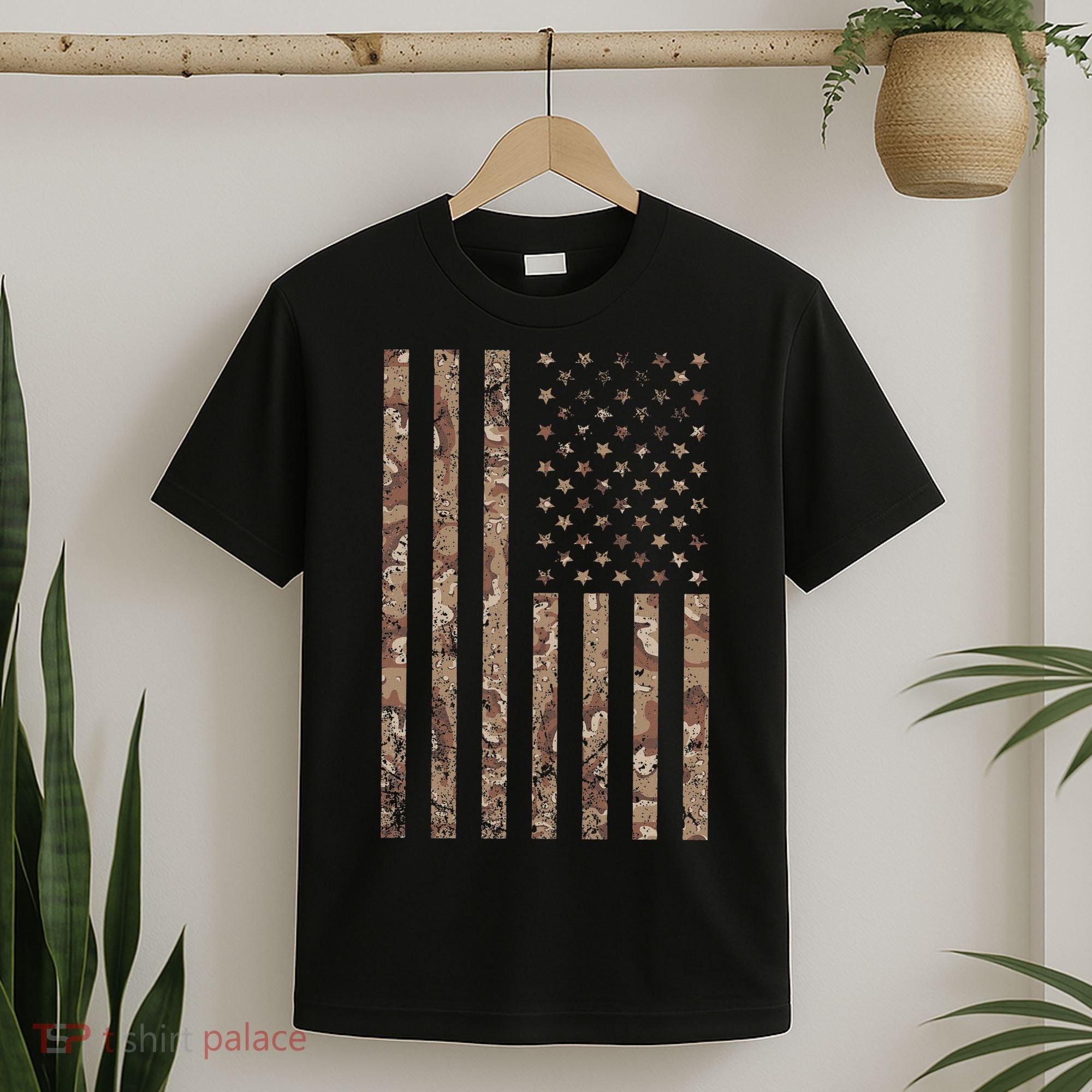 Desert Camo American Flag Military, Tactical Camouflage Usa T-Shirt