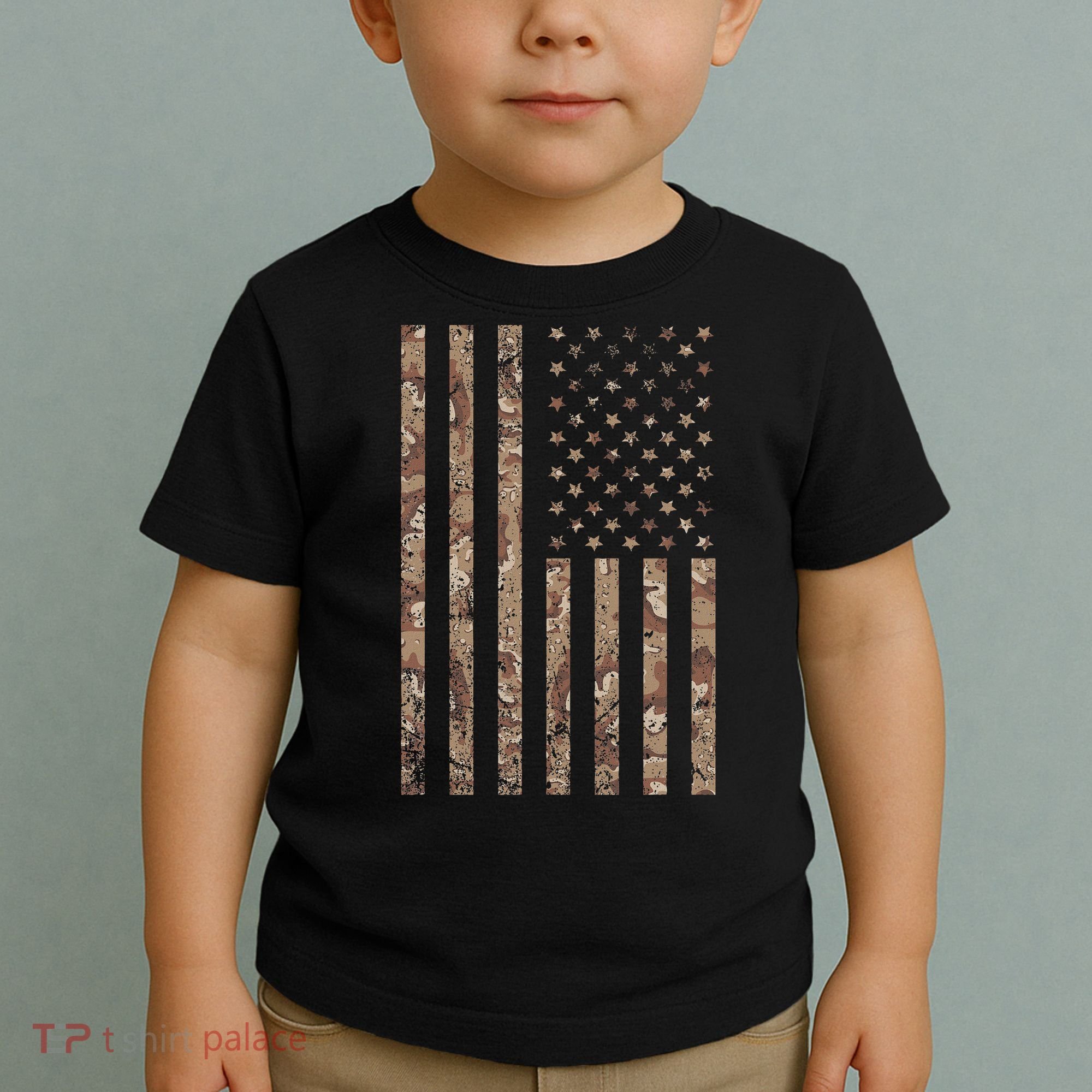 Desert Camo American Flag Military, Tactical Camouflage Usa Toddler T-Shirt