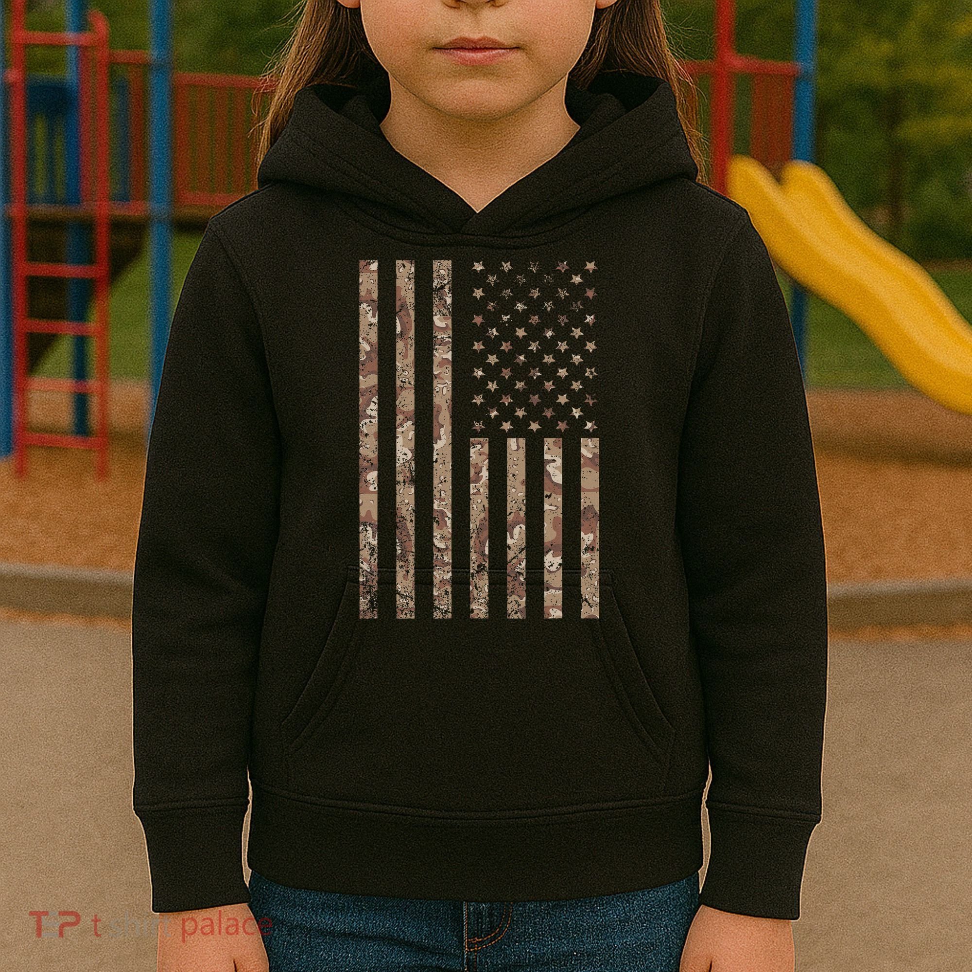 Desert Camo American Flag Military, Tactical Camouflage Usa Kids Hoodie