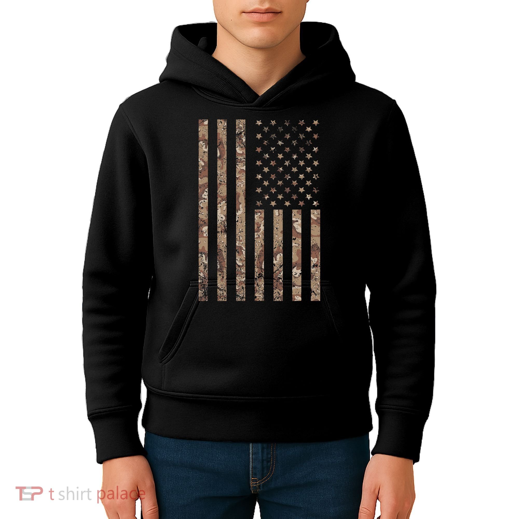 Desert Camo American Flag Military, Tactical Camouflage Usa Kids Hoodie